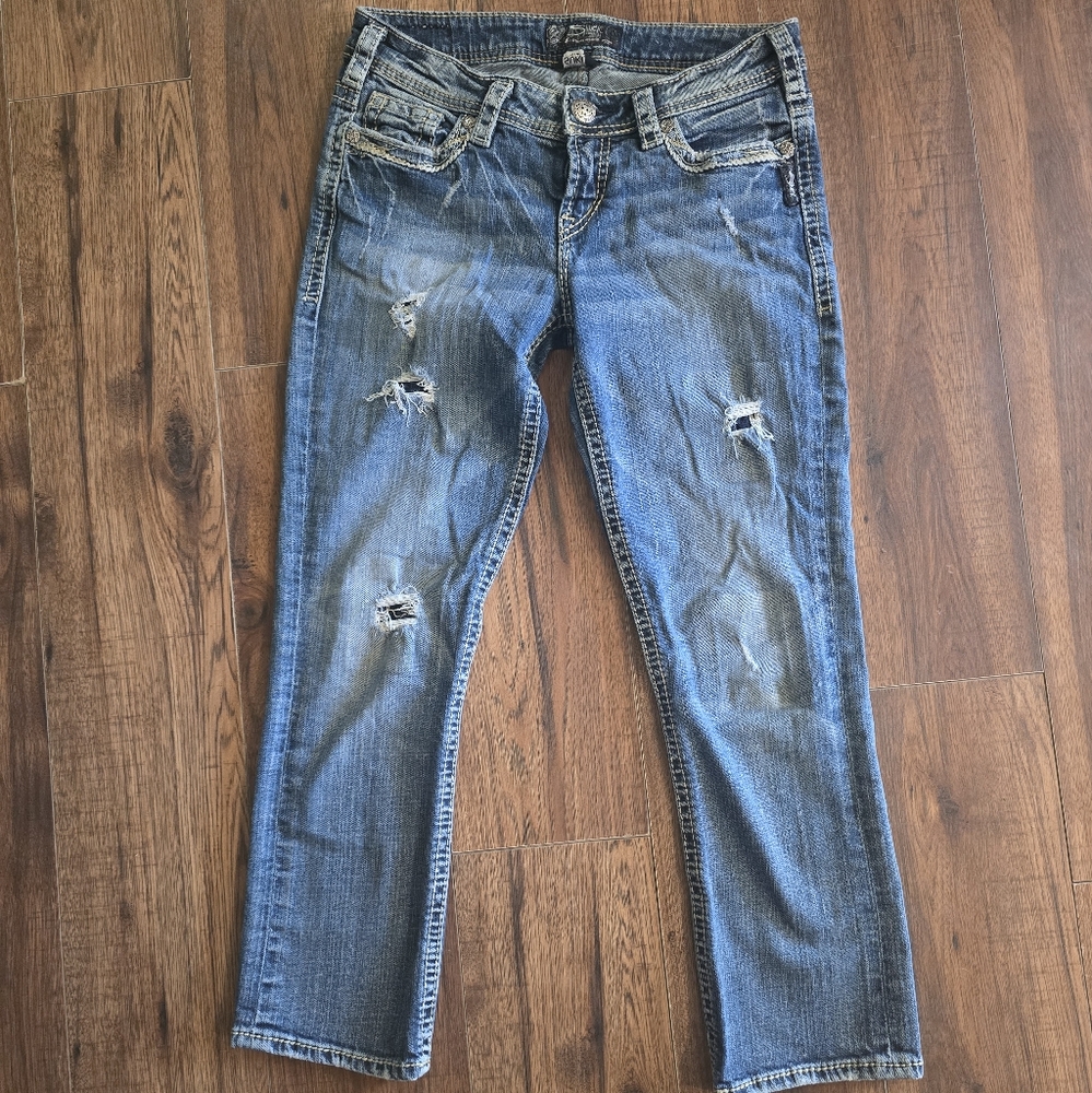 Silver Women's Blue Distressed Capri - Picture 3 of 8